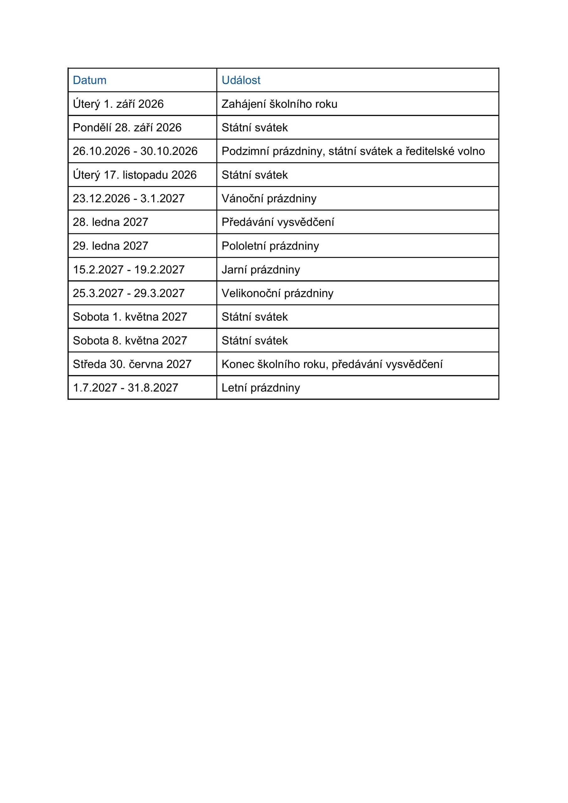 School year schedule
